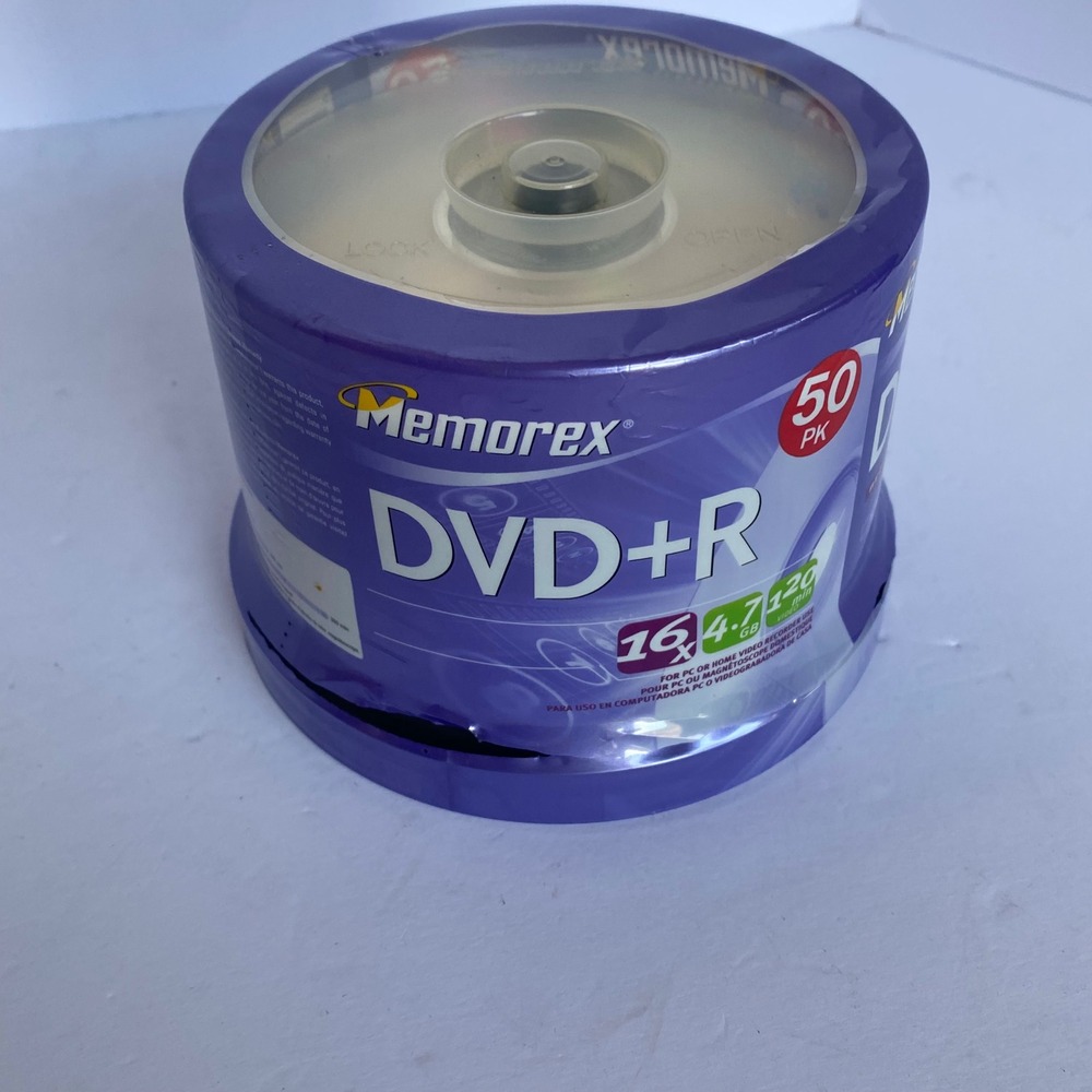 Memorex DVD+R Discs 50 Pack Recordable New Broken Seal Spindle 16x Speed